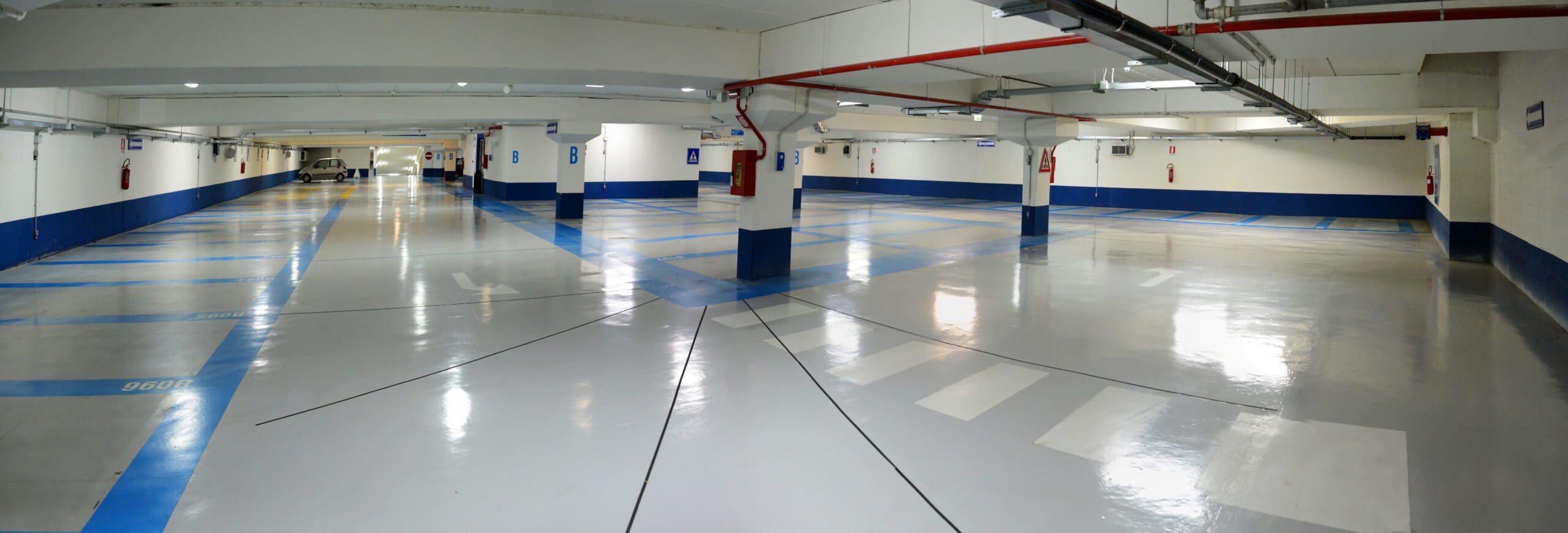 Polyurea coated parking garage floor