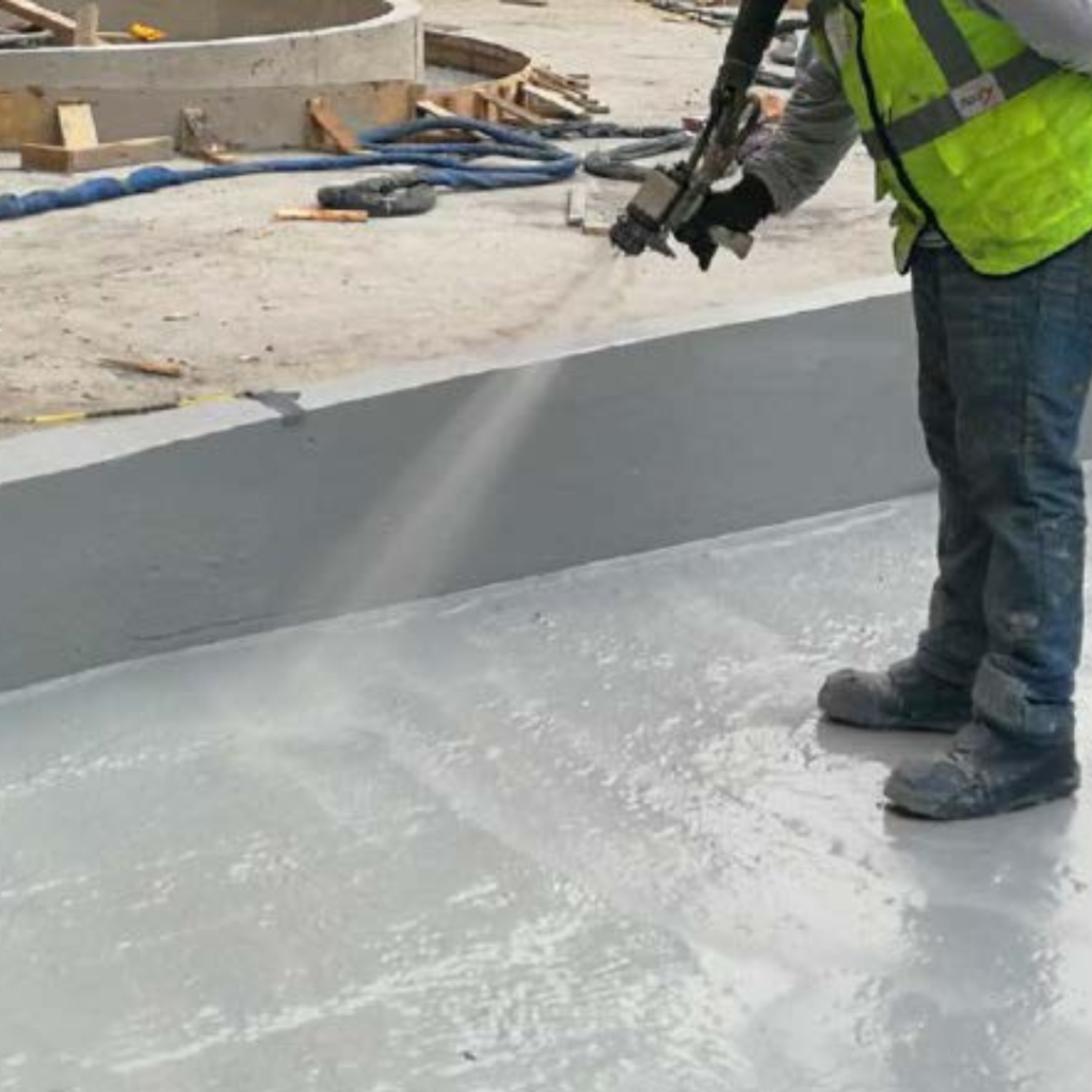 Spraying polyurea to protect concrete
